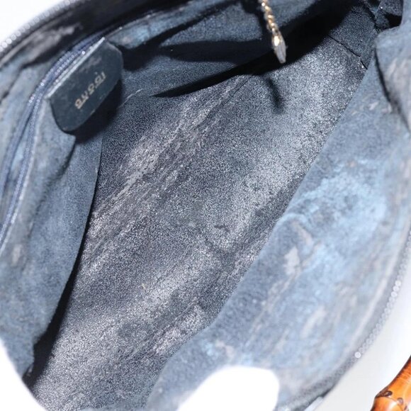 GUCCI Bamboo Hand Bag Leather 2way Navy Gold - Picture 14 of 16
